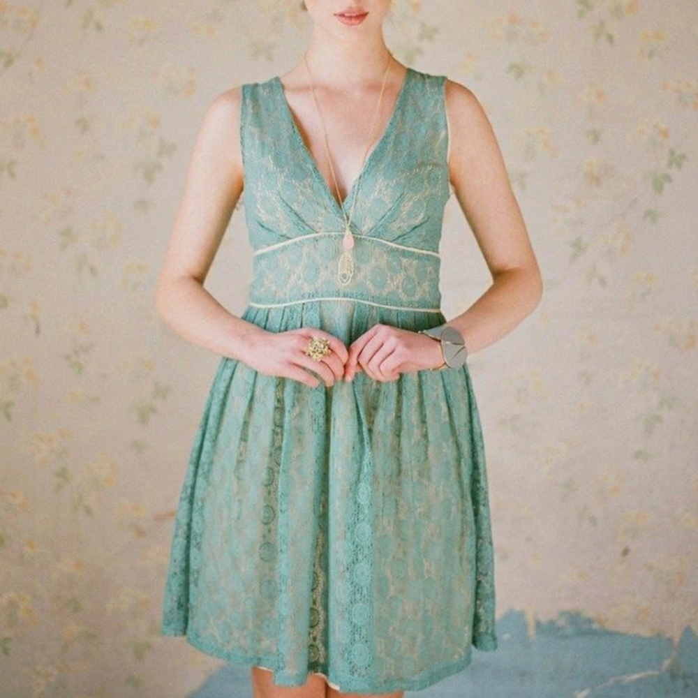 Flying Tomato Mint Sage Lace Sleeveless A-Line Dress, Size Medium